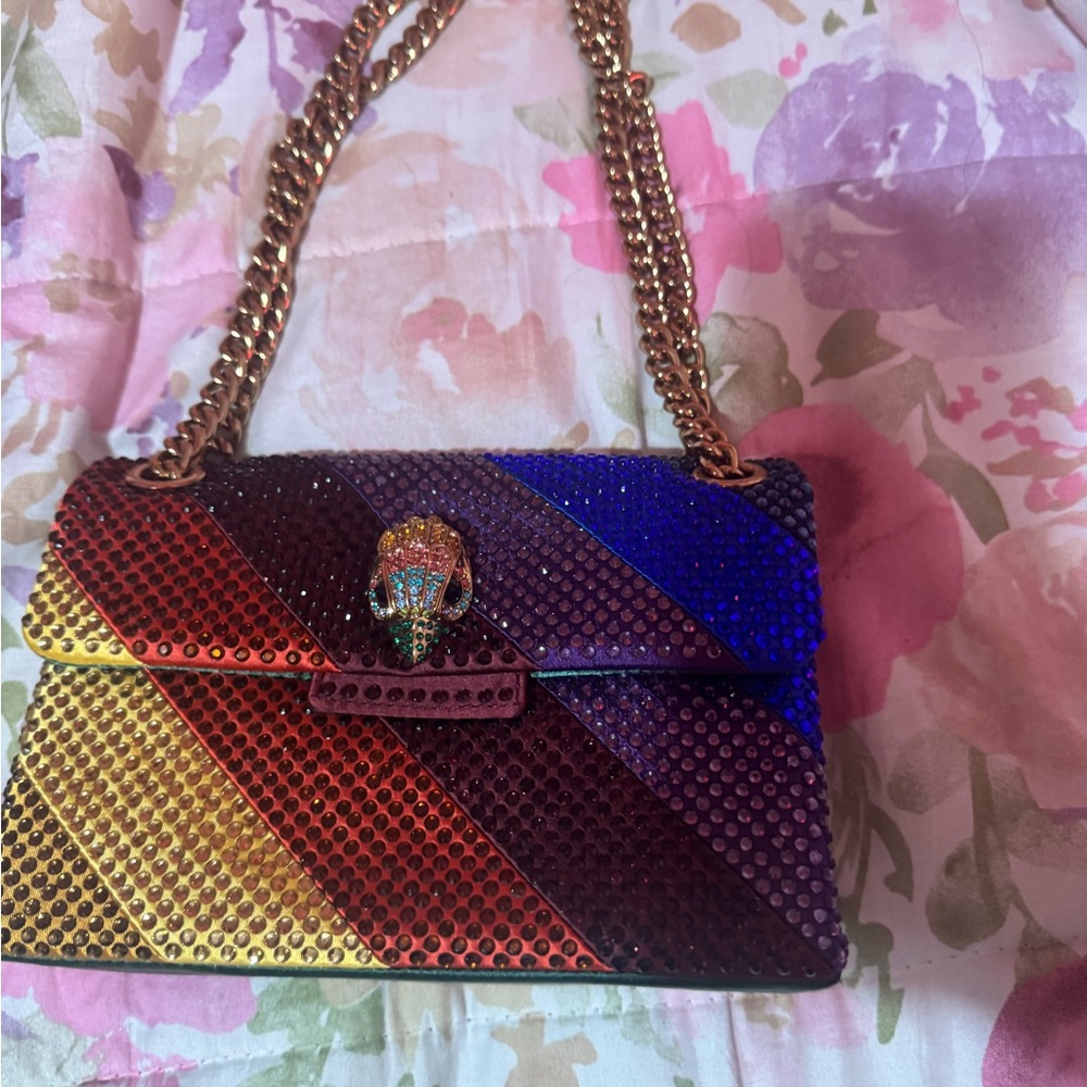 Kurt Geiger Red and Yellow Shoulder Bag with Gold Chain